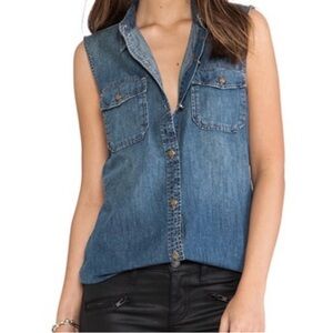 Current/Elliott Gently Loved Blue Sleeveless Button-Down Shirt